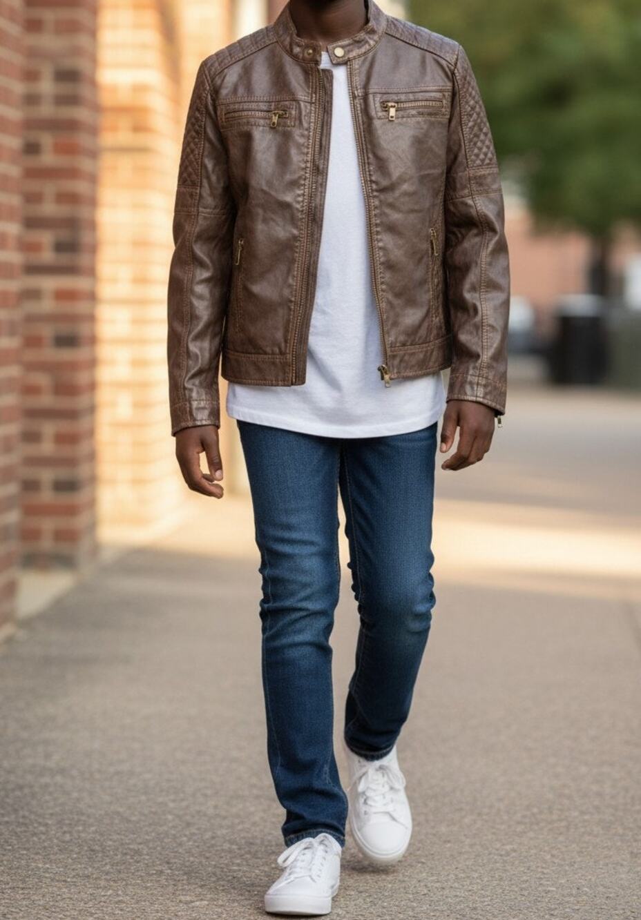 Budermmy Boys Faux Vegan Leather Jacket Size 9-10 Brown Full Zip NWT